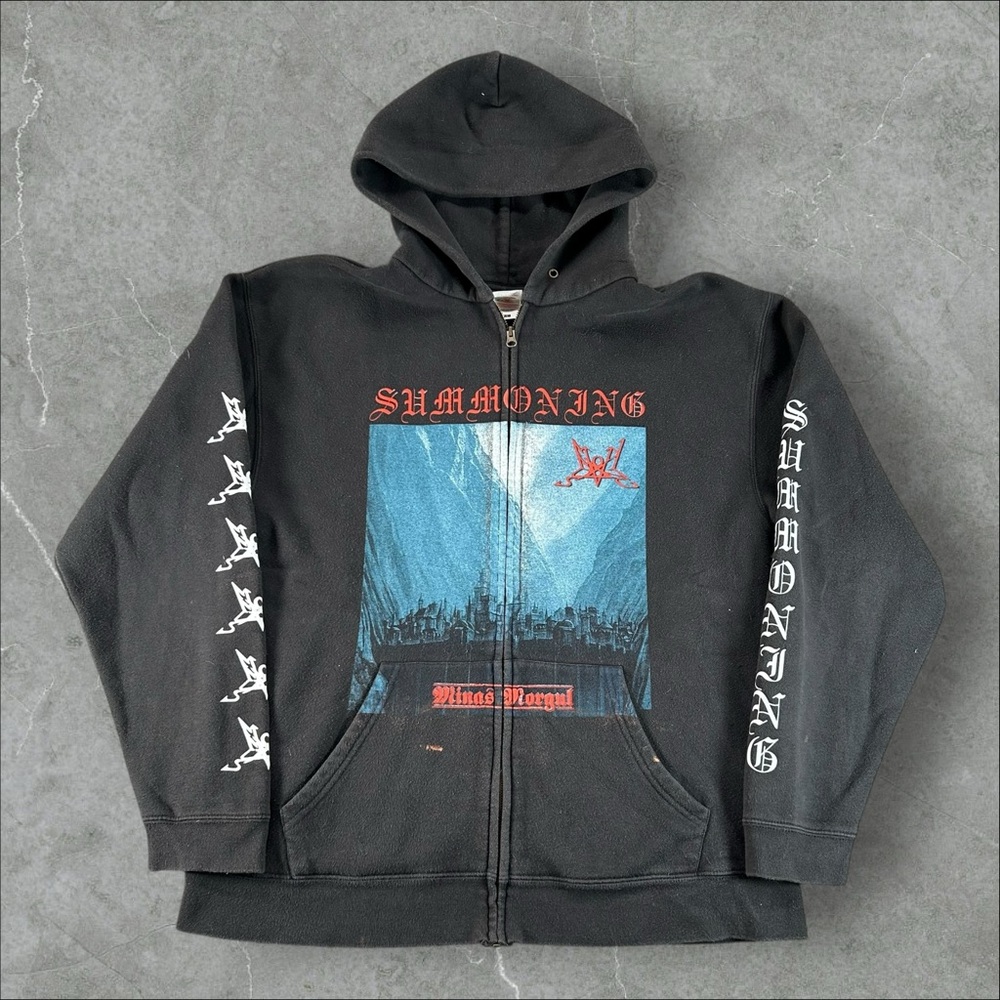 Vintage Summoning Hoodie‎ Mens Large Black Y2K Minas Morgul Zip Rare Black Metal
